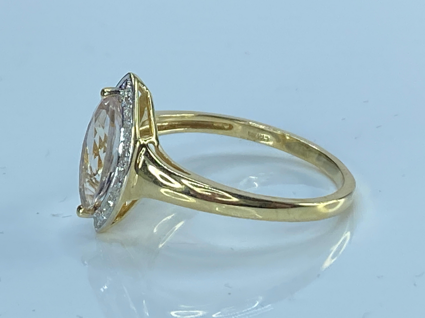 14K yellow gold Navatte shape Morganite Diamond ring