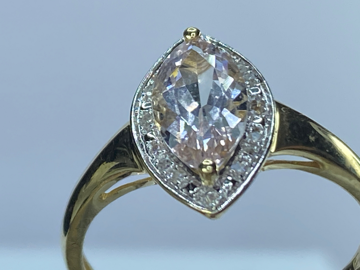 14K yellow gold Navatte shape Morganite Diamond ring