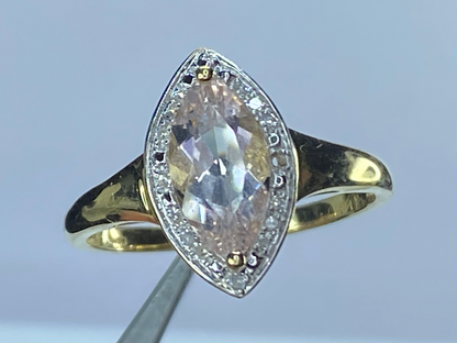 14K yellow gold Navatte shape Morganite Diamond ring