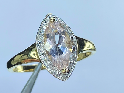 14K yellow gold Navatte shape Morganite Diamond ring