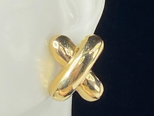 14k Yellow Gold Polished X Omega Back Post Earring 7.5gm