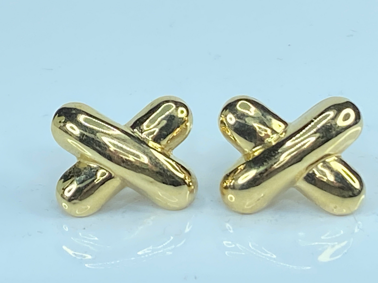 14k Yellow Gold Polished X Omega Back Post Earring 7.5gm