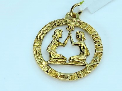 14k yellow Gold round Gemini zodiac astrology charm JR9079