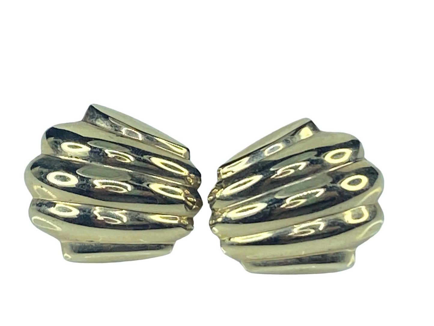 14K yellow gold Seashell Ribbed design French back earrings 3.7g