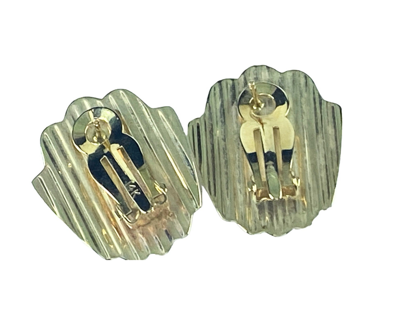 14K yellow gold Seashell Ribbed design French back earrings 3.7g