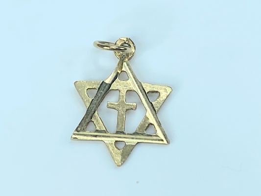 14kt Yellow Gold Star of David W/Cross Medal JR8963