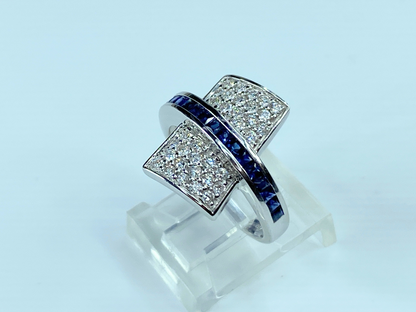 18 Karat White Gold 1.21ct Sapphire Diamond Geometric Band Ring