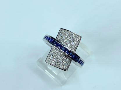 18 Karat White Gold 1.21ct Sapphire Diamond Geometric Band Ring