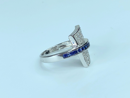 18 Karat White Gold 1.21ct Sapphire Diamond Geometric Band Ring