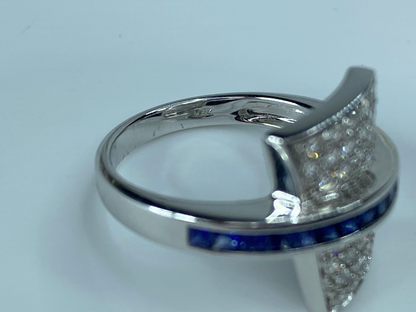 18 Karat White Gold 1.21ct Sapphire Diamond Geometric Band Ring