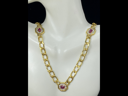 18K 2.4ctw Ruby Cabochon 0.9ctw G/VS2 Diamond station link necklace