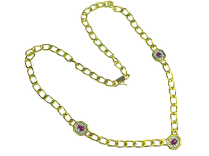 18K 2.4ctw Ruby Cabochon 0.9ctw G/VS2 Diamond station link necklace