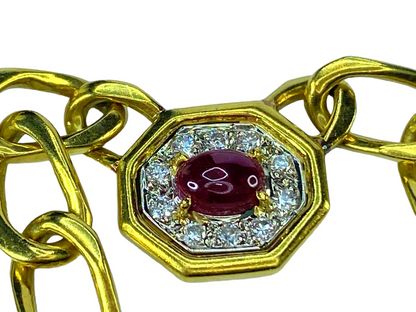 18K 2.4ctw Ruby Cabochon 0.9ctw G/VS2 Diamond station link necklace