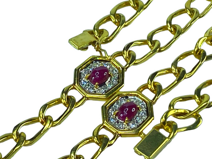 18K 2.4ctw Ruby Cabochon 0.9ctw G/VS2 Diamond station link necklace