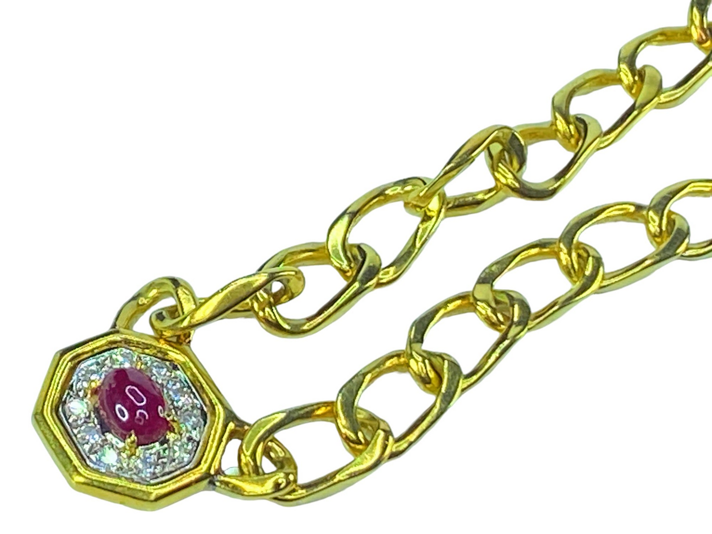 18K 2.4ctw Ruby Cabochon 0.9ctw G/VS2 Diamond station link necklace