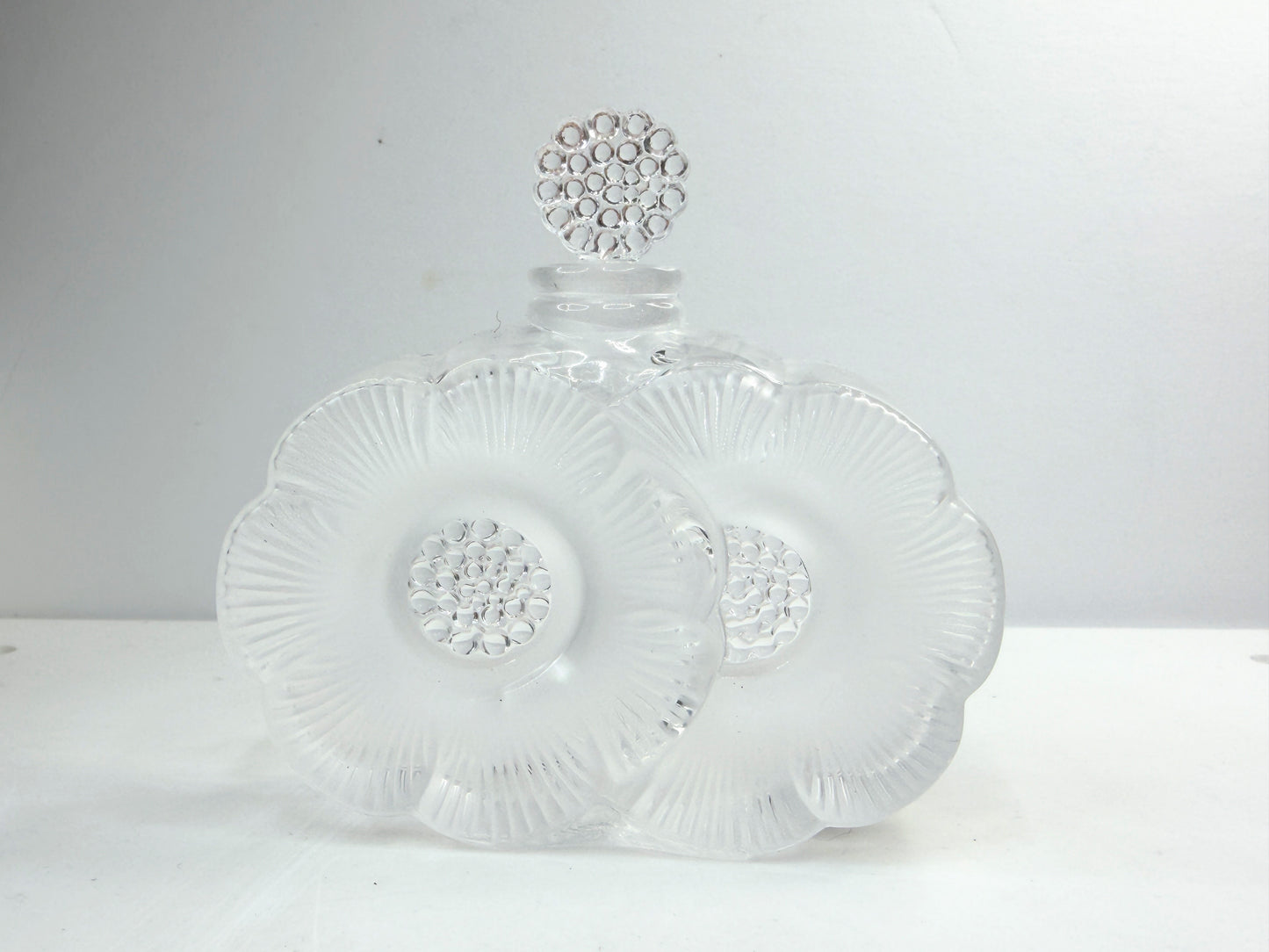 Vintage LALIQUE France Deux Fleurs Frosted Clear Crystal Perfume Bottle A857
