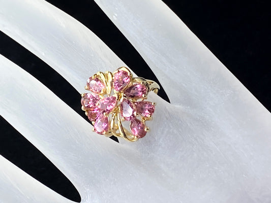 3.0ct Marquise cut Rhodolite Garnet Floraform dress ring in 14k