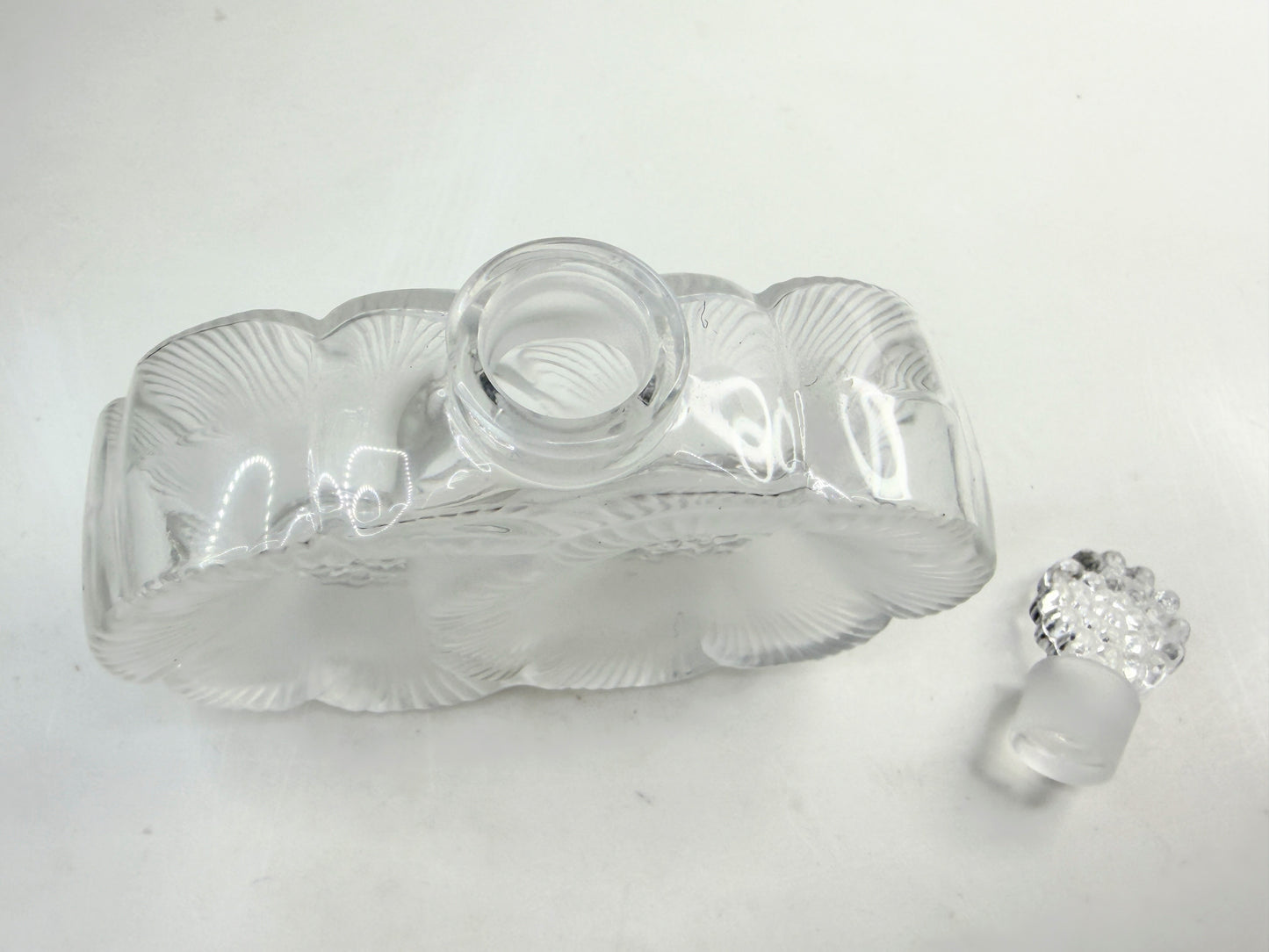 Vintage LALIQUE France Deux Fleurs Frosted Clear Crystal Perfume Bottle A857