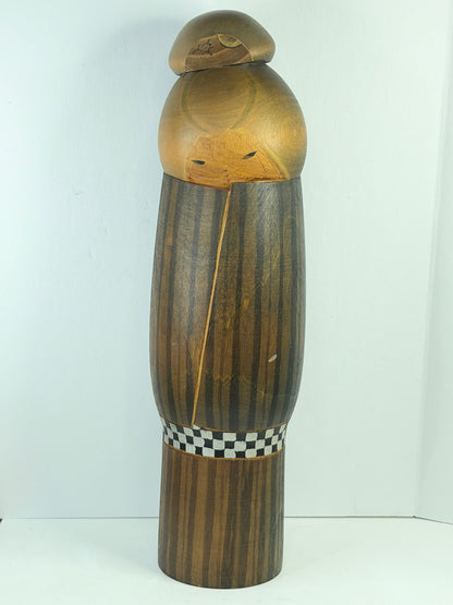 Vintage Japanese Kokeshi Wood Doll Signed Modernist Artisan 12" A858