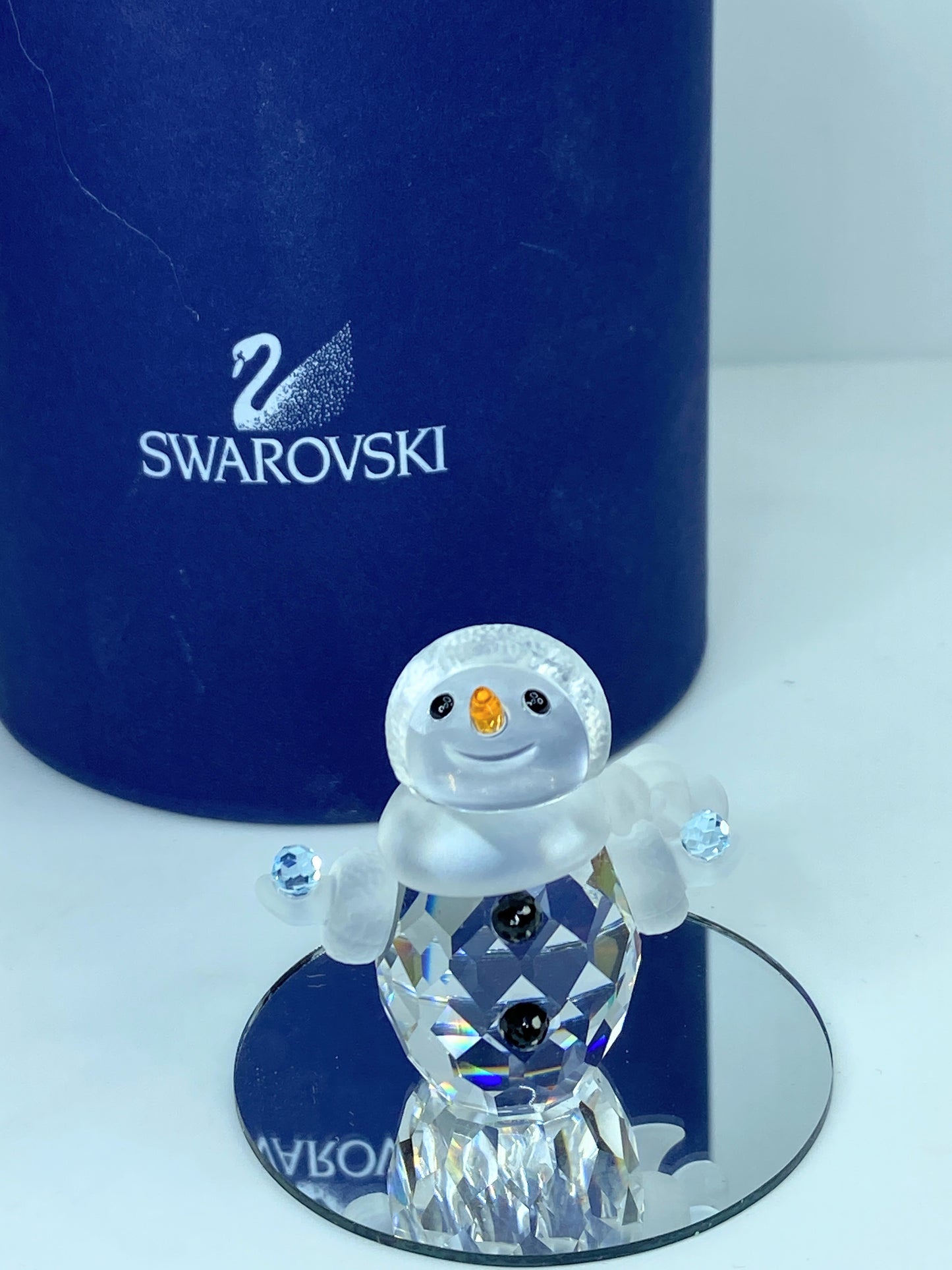 Swarovski Crystal Figurine Little Snowman holding Blue snowball in box S178