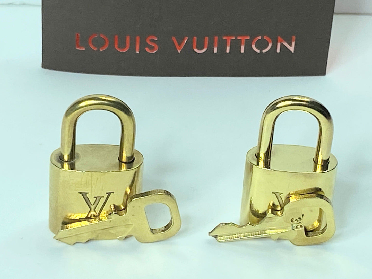 Authentic Louis Vuitton Gold Brass Lock and Key Set of 2 Made in France GS433