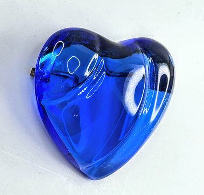 Vintage Baccarat Blue Crystal Heart Brooch France Glass Pin w Pouch GS791