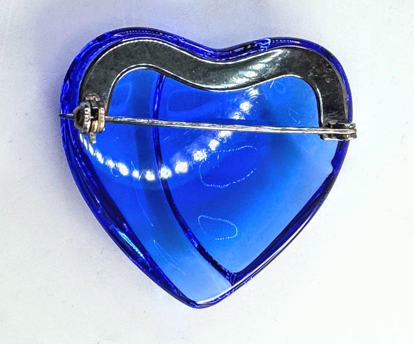 Vintage Baccarat Blue Crystal Heart Brooch France Glass Pin w Pouch GS791