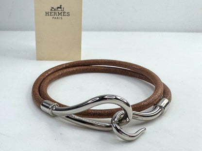 Vintage Hermès Double Tour Leather Jumbo Hook Bracelet palladium-plated  GS793