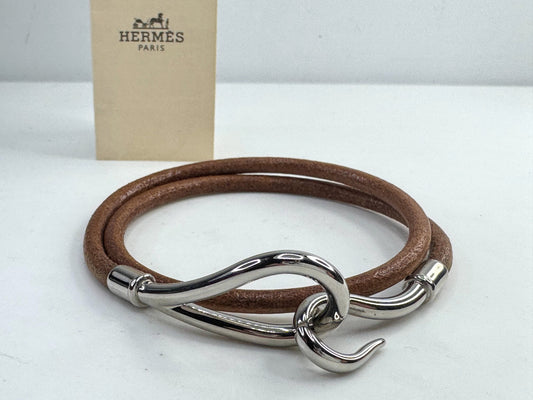 Vintage Hermès Double Tour Leather Jumbo Hook Bracelet palladium-plated  GS793