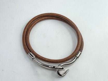 Vintage Hermès Double Tour Leather Jumbo Hook Bracelet palladium-plated  GS793
