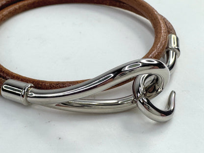 Vintage Hermès Double Tour Leather Jumbo Hook Bracelet palladium-plated  GS793