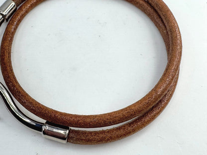 Vintage Hermès Double Tour Leather Jumbo Hook Bracelet palladium-plated  GS793