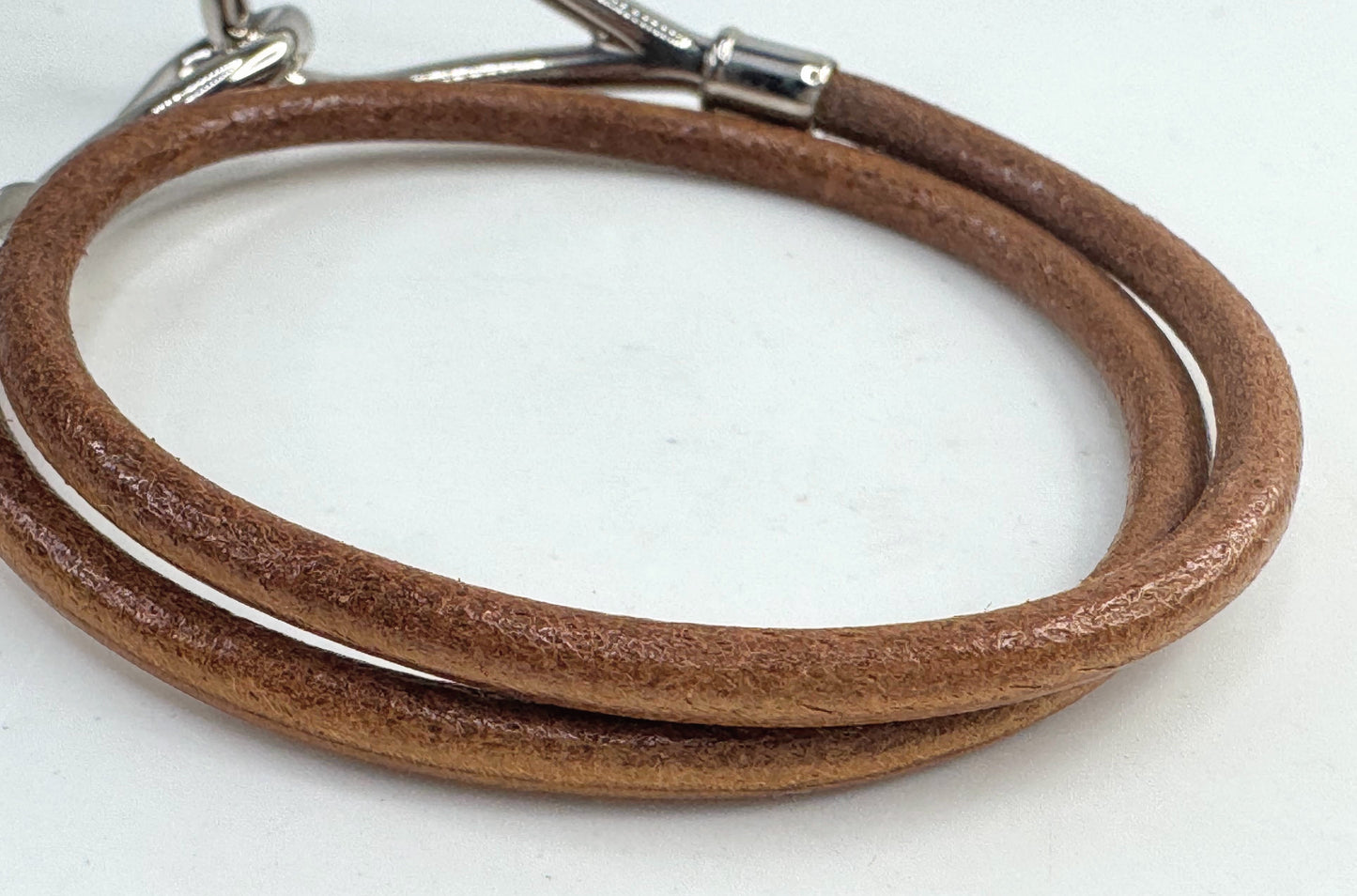 Vintage Hermès Double Tour Leather Jumbo Hook Bracelet palladium-plated  GS793