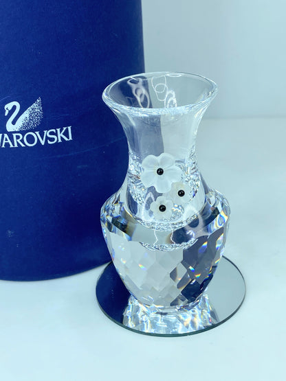Swarovski Crystal Vase Frosted Flowers #7511 Figurine Austria w/Box-Retired S182