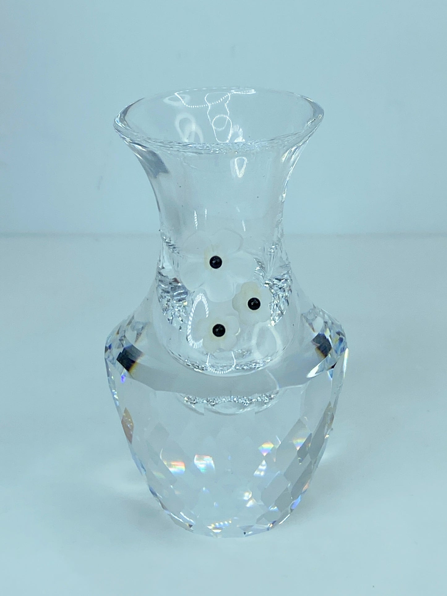 Swarovski Crystal Vase Frosted Flowers #7511 Figurine Austria w/Box-Retired S182