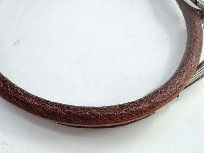 Vintage Hermès Jumbo Hook Leather Bracelet Palladium Brown GS794