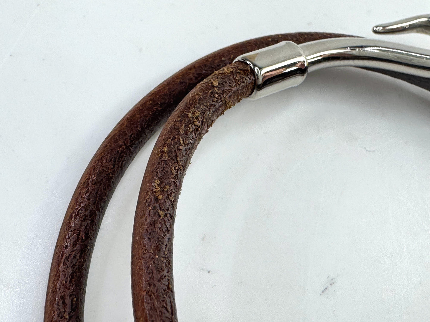 Vintage Hermès Jumbo Hook Leather Bracelet Palladium Brown GS794