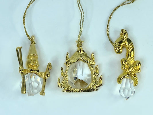 This Swarovski Strass lead crystal gold-plated ornament, set of three, mint S161