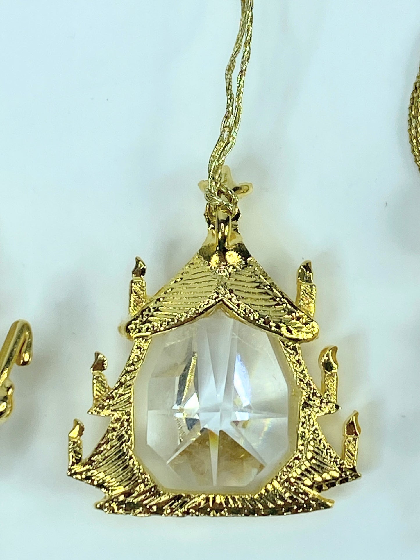 This Swarovski Strass lead crystal gold-plated ornament, set of three, mint S161