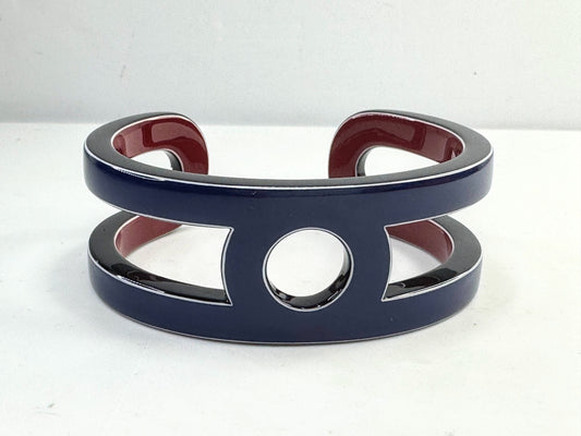 Vintage Authentic Hermès Enamel Bangle Bracelet Variation Vernis Navy Red GS796