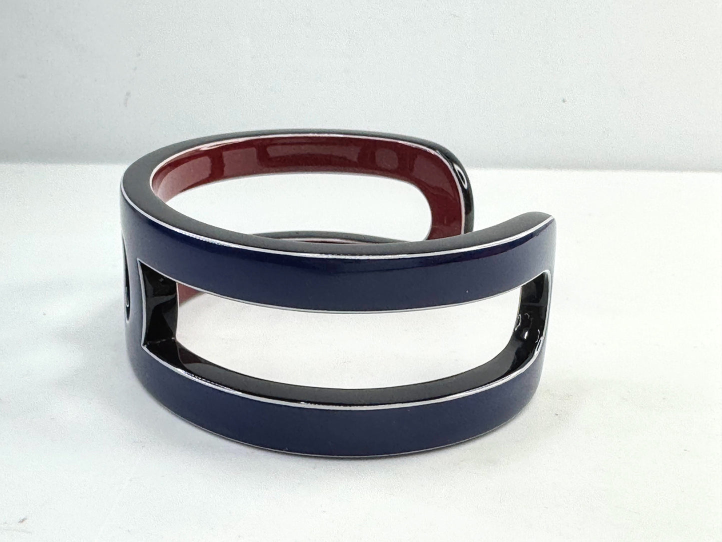 Vintage Authentic Hermès Enamel Bangle Bracelet Variation Vernis Navy Red GS796
