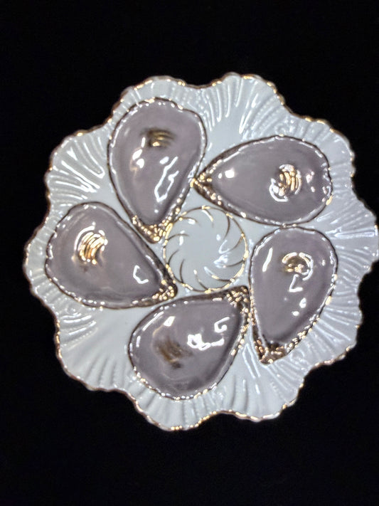 Vintage Limoges Oyster Plate Hand Painted Lavender Well Gold 8.5" A880
