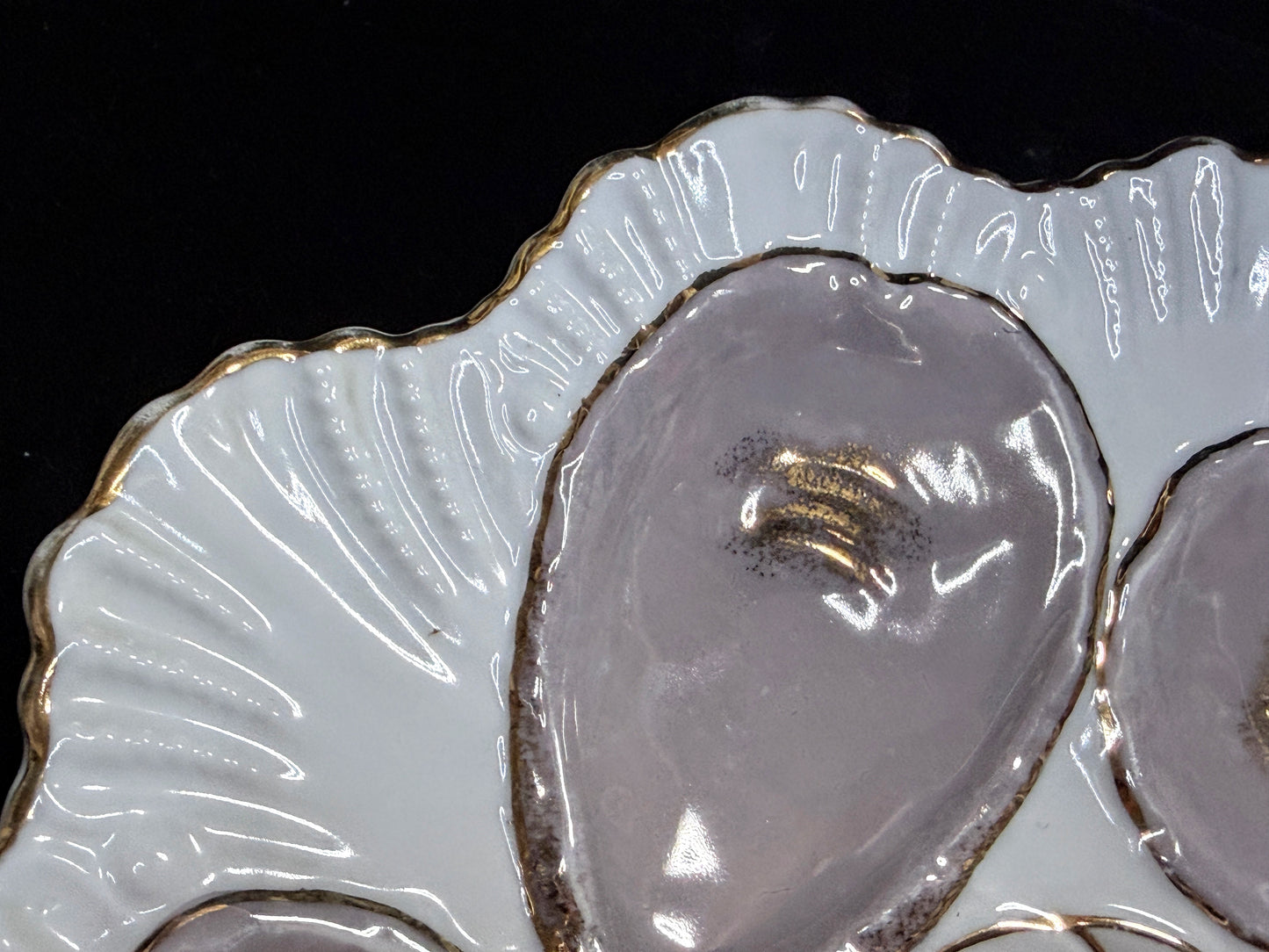 Vintage Limoges Oyster Plate Hand Painted Lavender Well Gold 8.5" A880