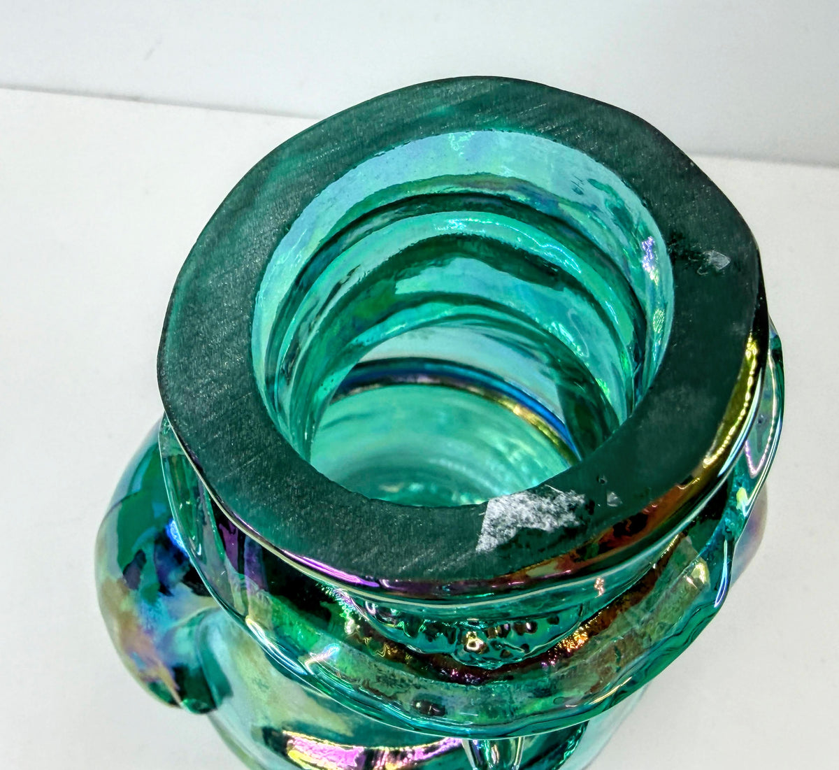 Fenton Carnival Glass Iridescent Aqua Blue Snowman Candle Holder A1072