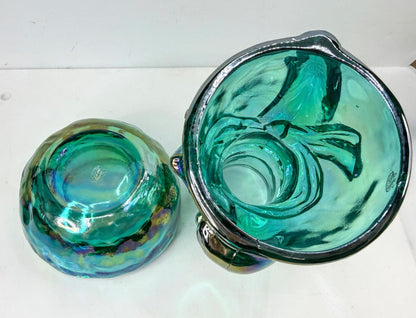 Fenton Carnival Glass Iridescent Aqua Blue Snowman Candle Holder A1072