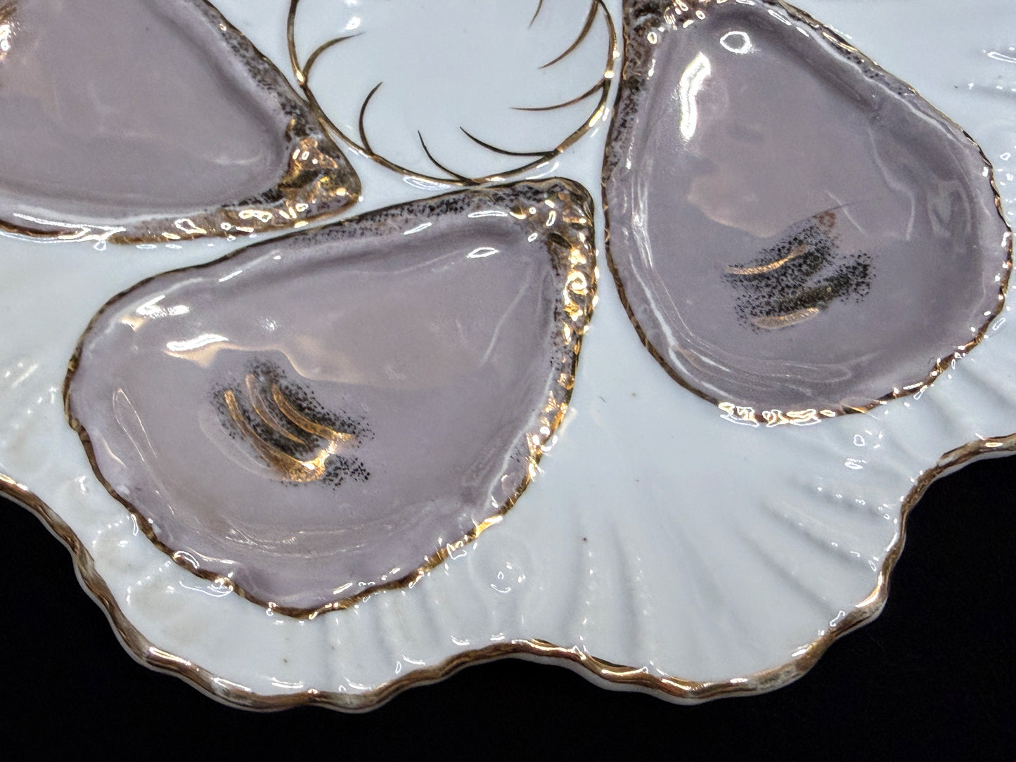 Vintage Limoges Oyster Plate Hand Painted Lavender Well Gold 8.5" A880