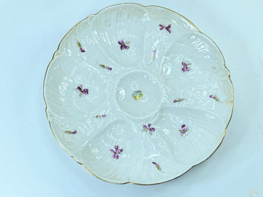 Antique Victoria Carlsbad Austria Purple Pansy gilt 5 well Oyster plate A432