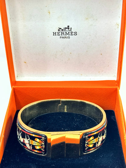 Vintage Hermès Enamel Clic Clac H Bracelet Gold Tone 7" Wide Bangle w/box GS801
