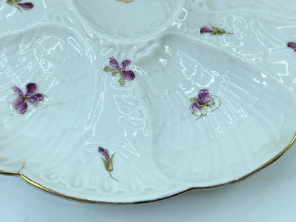 Antique Victoria Carlsbad Austria Purple Pansy gilt 5 well Oyster plate A432