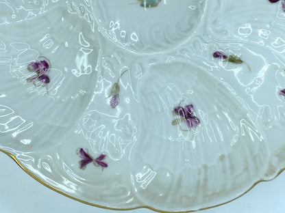 Antique Victoria Carlsbad Austria Purple Pansy gilt 5 well Oyster plate A432